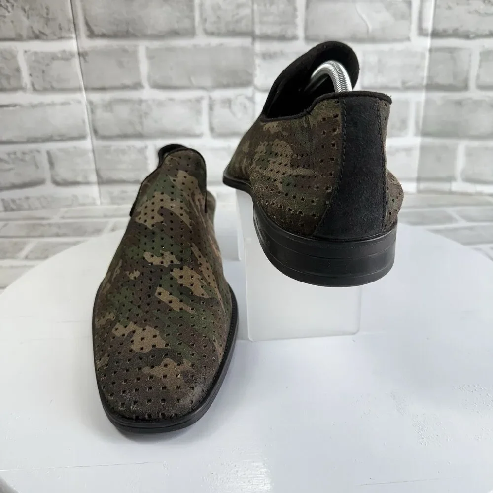 Karl Lagerfeld Paris Men's Size 13 Camouflage Green Leather Perforated Loafers